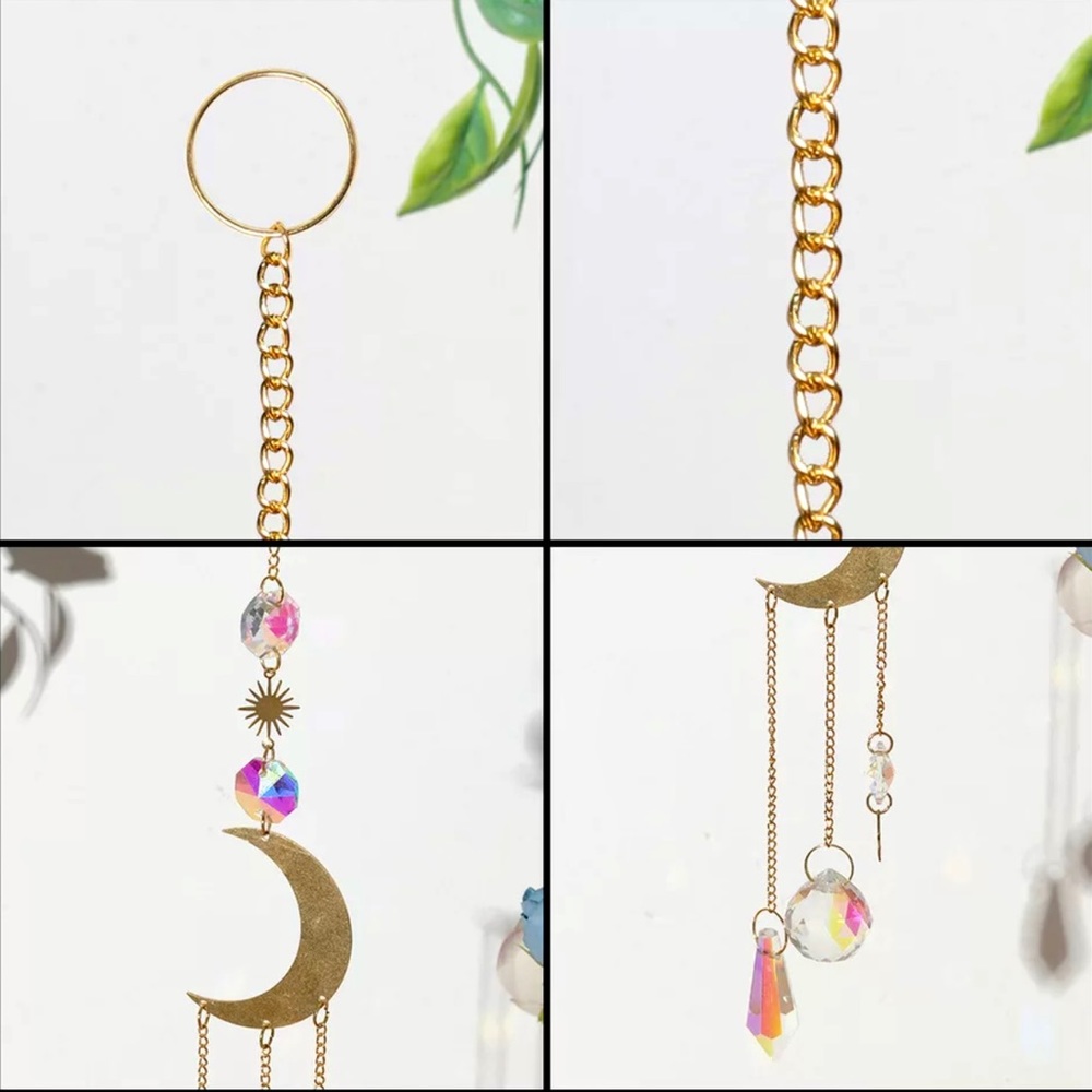 AURORA BOREALIS CRYSTAL MOON STAR GOLD WIND CHIME SUN CATCHER RAINBOW SHINE NWT - Picture 7 of 8